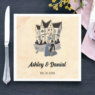 Vintage Retro Bride Groom Old Comic Rustic Wedding Napkins