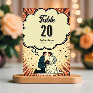 Vintage Retro Bride & Groom Pop Art Comic Wedding Table Number