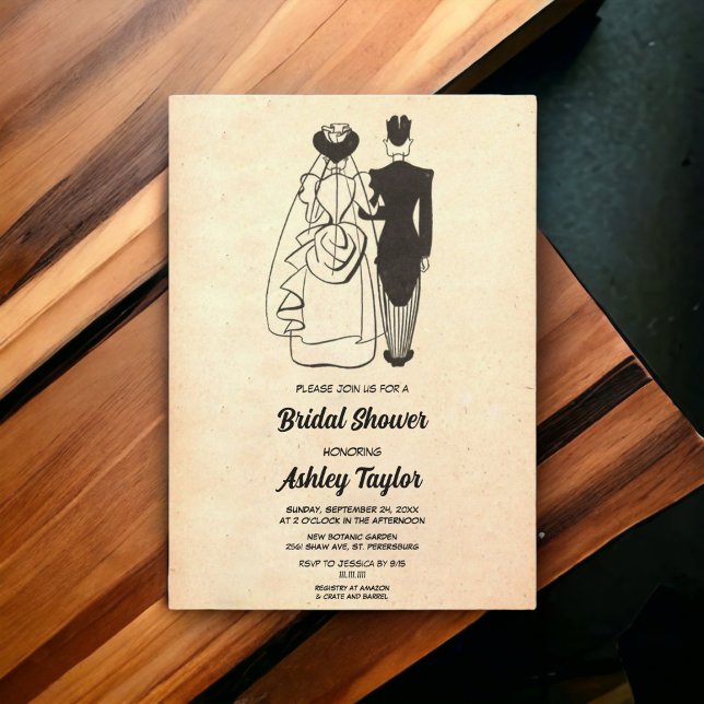 Vintage Retro Bride Groom Romantic Bridal Shower Invitation (Creator Uploaded)