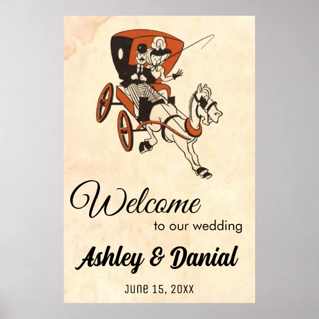 Vintage Retro Bride Groom Rustic Classic Wedding Poster | Zazzle