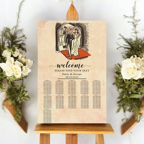 Vintage Retro Bride Groom Wedding Seating Chart Foam Board