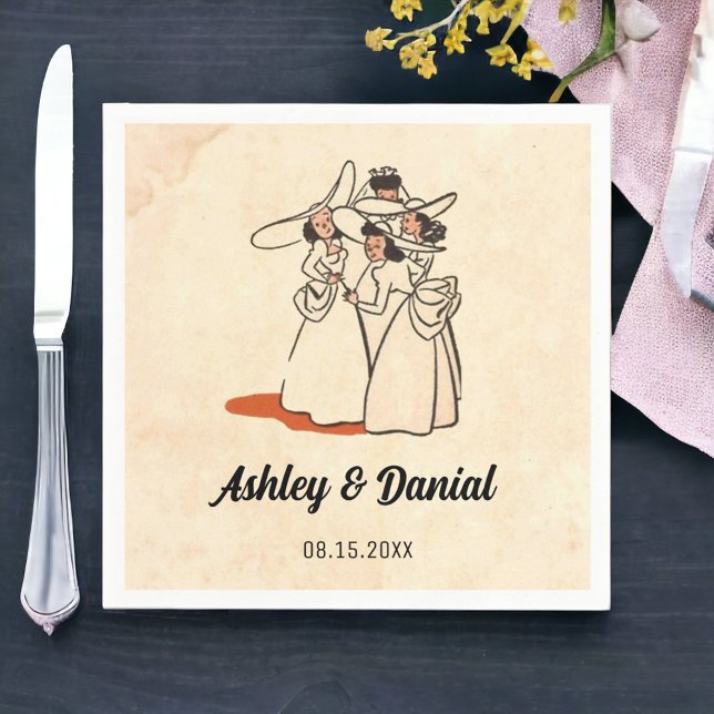 Vintage Retro Bridesmaids Rustic 50s Comic Wedding Napkins (Creator Uploaded)