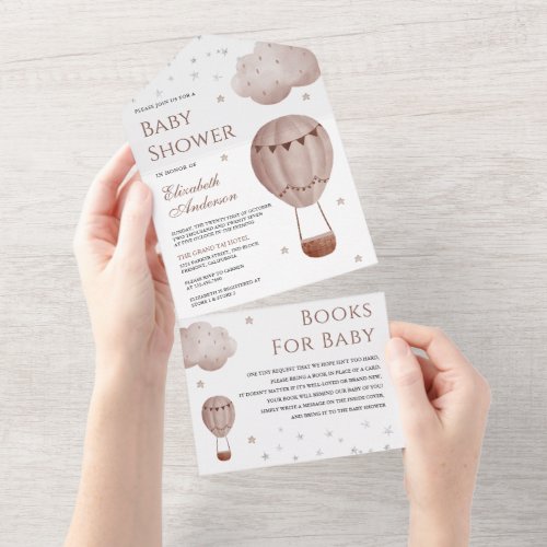 Vintage Retro Brown Hot Air Balloon Baby Shower All In One Invitation