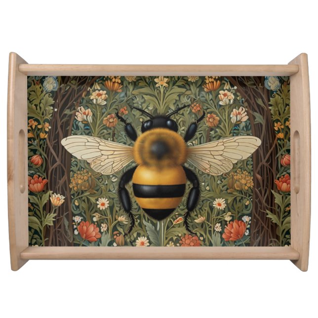 Vintage retro bumblebee boho botanical floral art serving tray (Front)