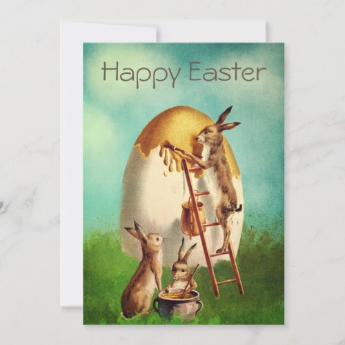 Vintage Retro Bunny Egg Easter  Holiday Card