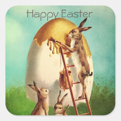 Vintage Retro Bunny Egg Easter   Square Sticker