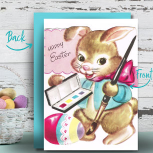 Vintage Retro Bunny Painting Custom Happy Easter Holiday Card