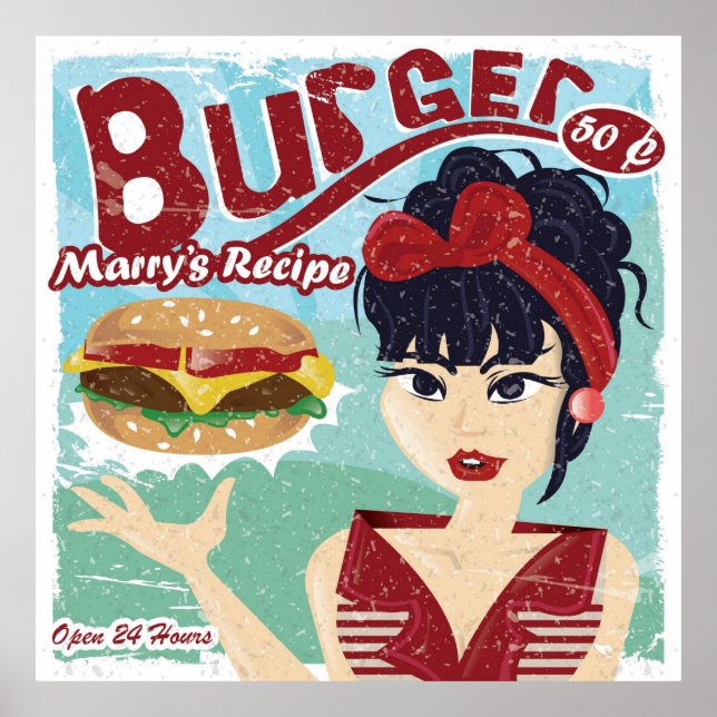 Vintage, Retro Burger Diner Poster (Front)