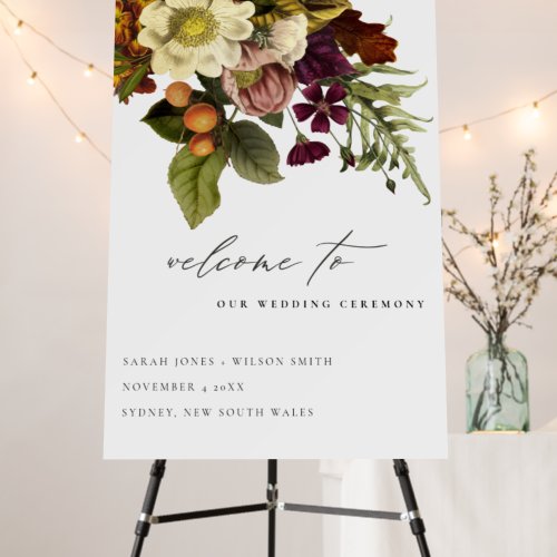 Vintage Retro Burgundy Floral Wedding Welcome Foam Board