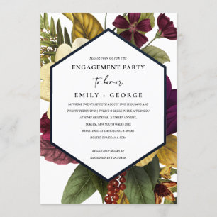 VINTAGE RETRO BURGUNDY OCHRE FLORAL ENGAGEMENT INVITATION