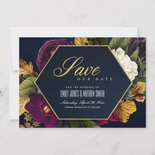 VINTAGE RETRO BURGUNDY OCHRE MAROON FALL FLORAL SAVE THE DATE