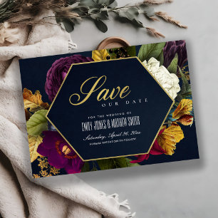 VINTAGE RETRO BURGUNDY OCHRE MAROON FALL FLORAL SAVE THE DATE