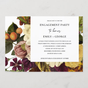VINTAGE RETRO BURGUNDY RED OCHRE FLORAL ENGAGEMENT INVITATION
