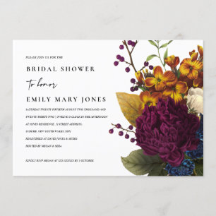 VINTAGE RETRO BURGUNDY YELLOW FLORAL BRIDAL SHOWER INVITATION