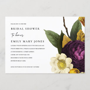 VINTAGE RETRO BURGUNDY YELLOW FLORAL BRIDAL SHOWER INVITATION