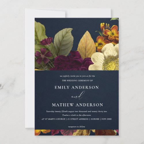 VINTAGE RETRO BURGUNDY YELLOW FLORAL BUNCH WEDDING INVITATION