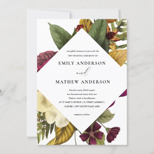 VINTAGE RETRO BURGUNDY YELLOW FLORAL BUNCH WEDDING INVITATION