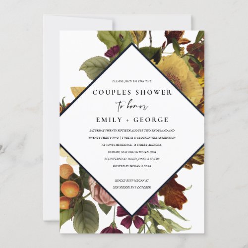 VINTAGE RETRO BURGUNDY YELLOW FLORAL COUPLE SHOWER INVITATION