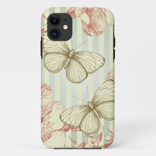 Vintage Retro Butterflies and Flowers iPhone 11 Case