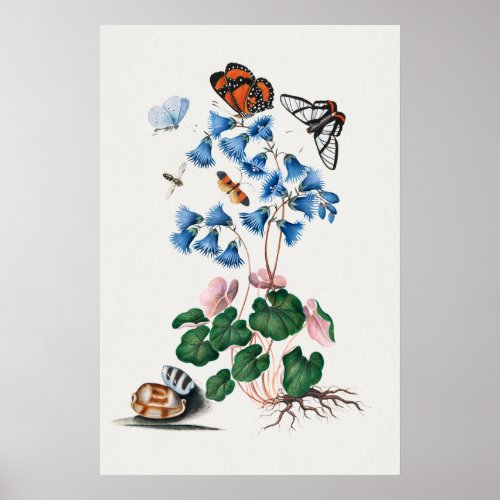 Vintage Retro Butterflies and Flowers Poster 