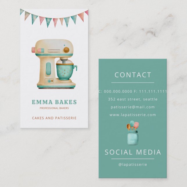 Vintage Retro Cake Mixer Bakery Pastry Chef Business Card (Front/Back)