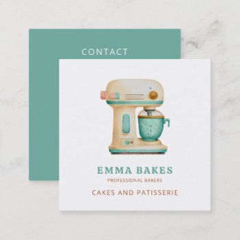 Vintage Retro Cake Mixer Bakery Pastry Chef  Square Business Card by MG_BusinessCards at Zazzle