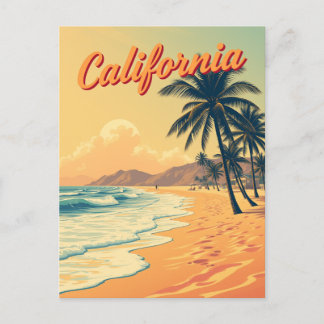 Vintage Retro California Beach Travel  Postcard