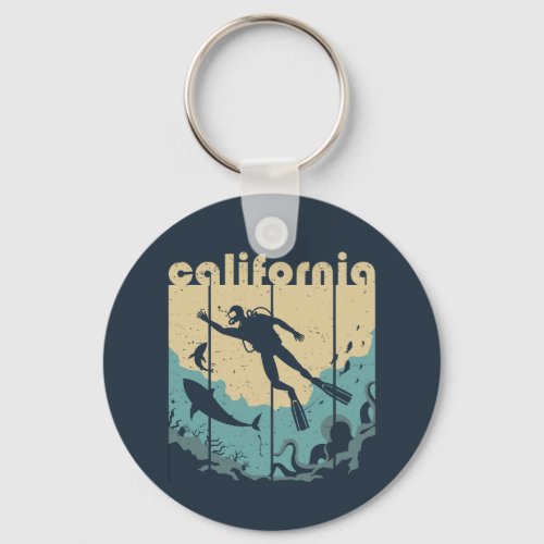 Vintage Retro California Diving Cool Scuba Diver Keychain
