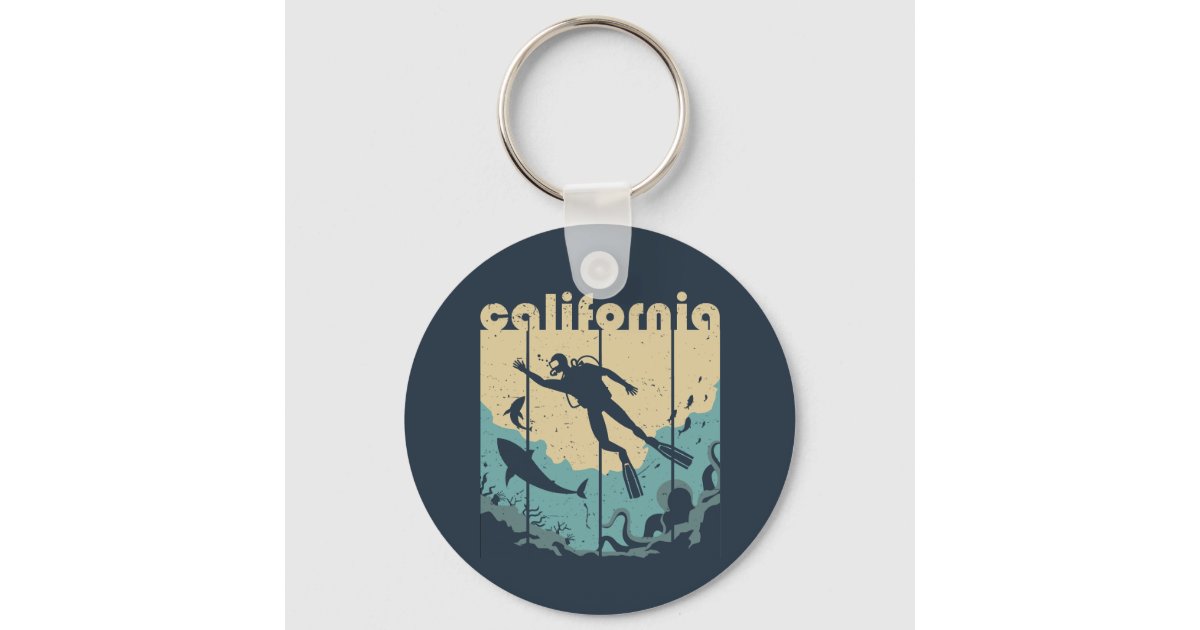 Vintage Retro California Diving Cool Scuba Diver Keychain | Zazzle
