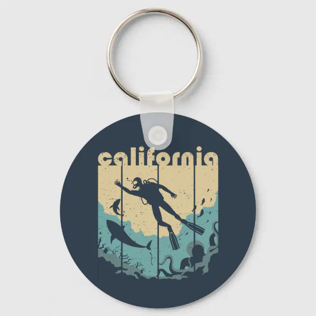 Vintage Retro California Diving Cool Scuba Diver Keychain | Zazzle