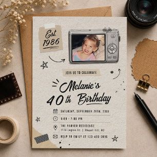 Vintage Retro Camera 40th Birthday Photo Invitation