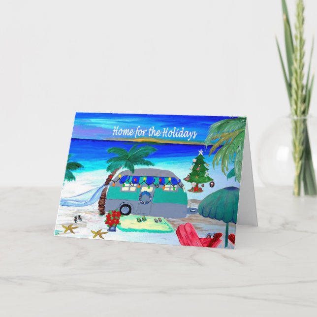 Vintage retro camper beach Christmas cards (Front)