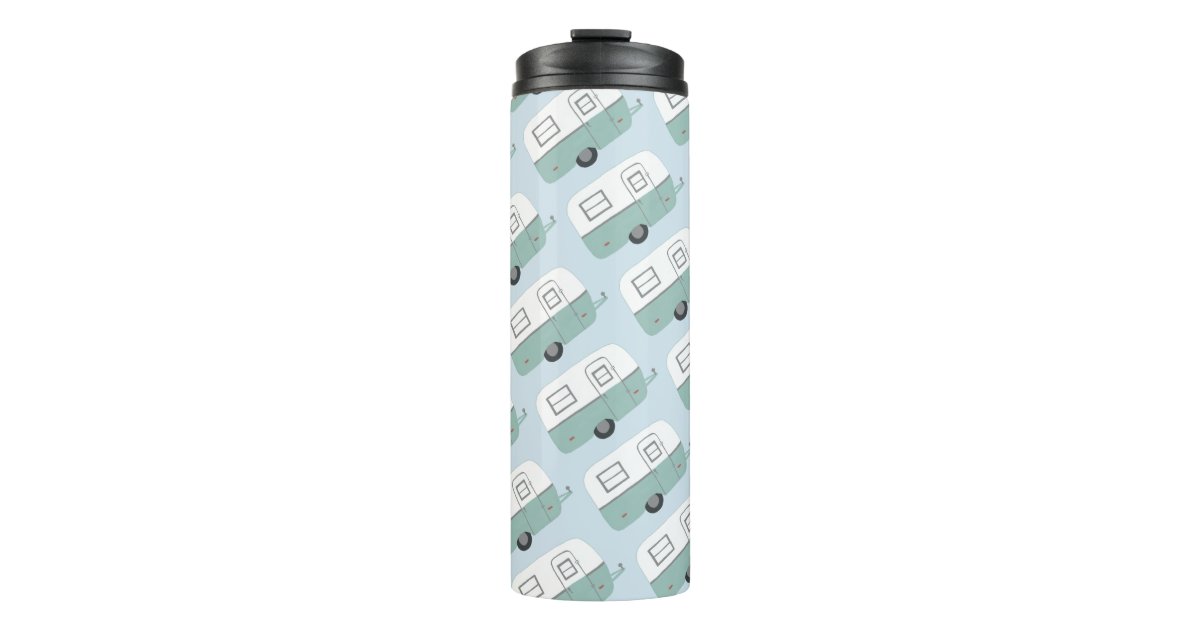 Vintage Retro Camper Trailer in blue Thermal Tumbler | Zazzle