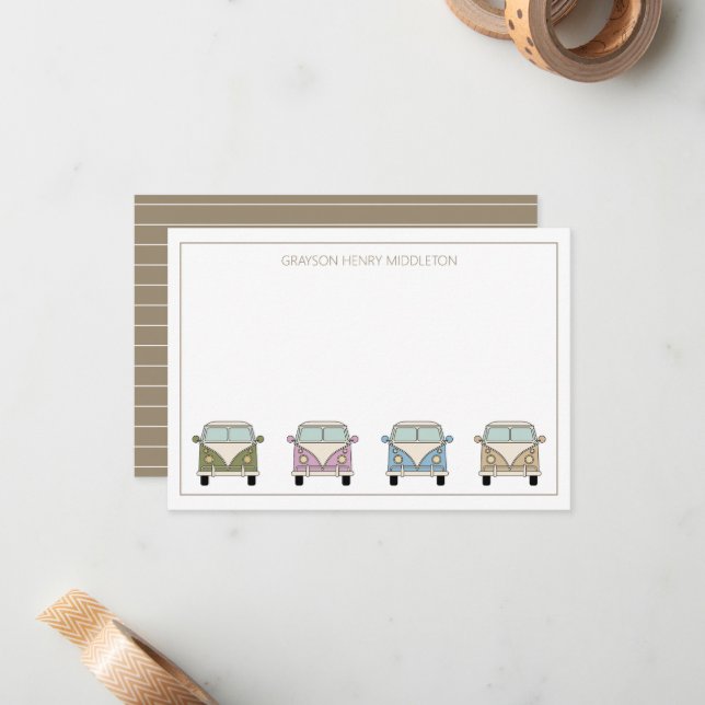 Vintage Retro Camper Vans Personalized Note Card (Front/Back In Situ)