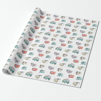 Vintage Retro Camper Watercolor Gift Wrap Paper