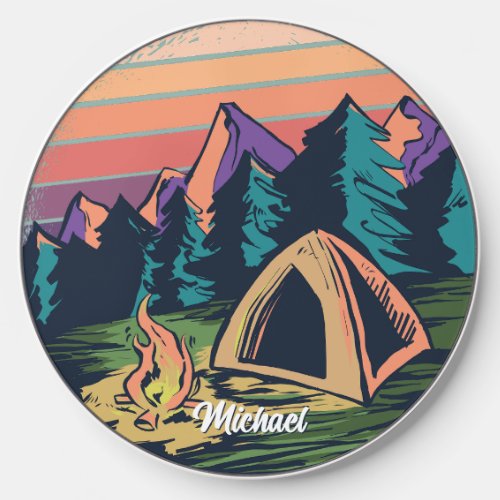 Vintage Retro Campfire Camping in The Woods Wireless Charger