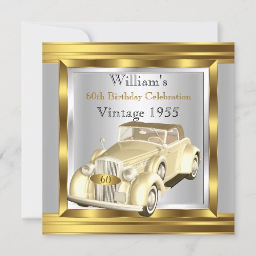 Vintage Retro Car Gatsby Deco Gold Cream Silver Invitation