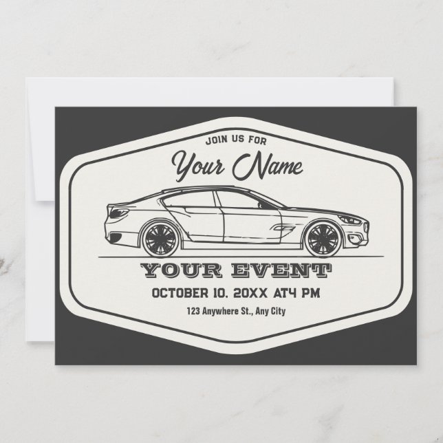 Vintage retro car  invitation (Front)