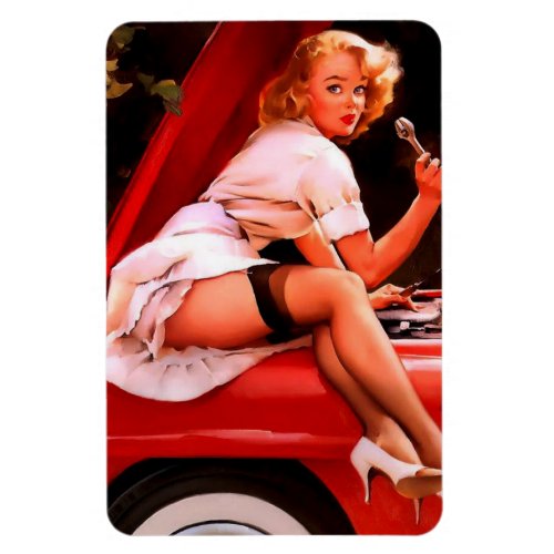 Vintage Retro Car Mechanic Pinup Girl Magnet