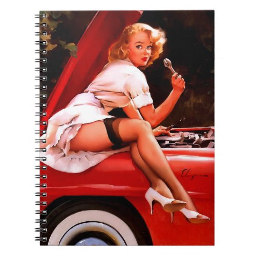 Vintage Retro Car Mechanic Pinup Girl Notebook