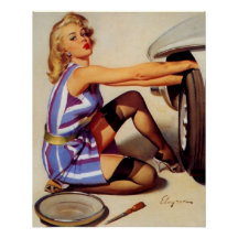 Vintage Retro Car Mechanic Pinup Girl