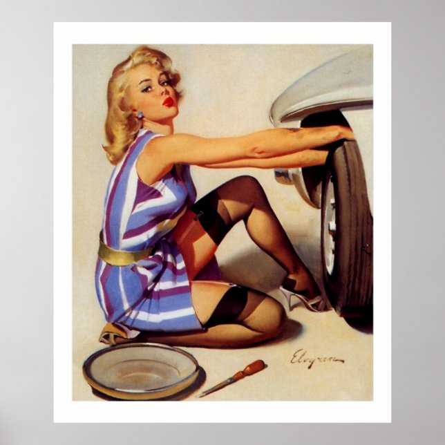Vintage Retro Car Mechanic Pinup Girl Poster (Front)