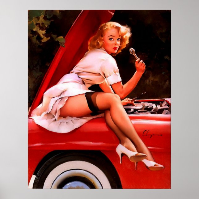 Vintage Retro Car Mechanic Pinup Girl Poster (Front)