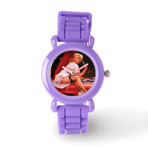 Vintage Retro Car Mechanic Pinup Girl Watch