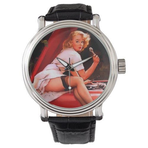 Vintage Retro Car Mechanic Pinup Girl Watch