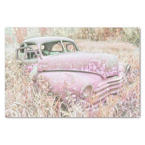 Vintage Retro Car Pastel Pink Rustic Old Art Tissue Paper