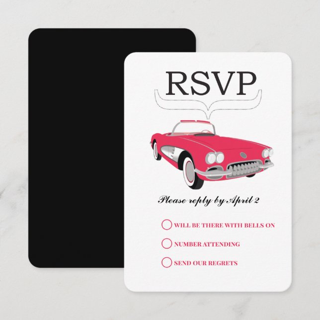 Vintage Retro Car Pink Convertible Wedding RSVP (Front/Back)