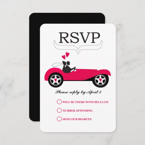 Vintage Retro Car Pink Convertible Wedding RSVP