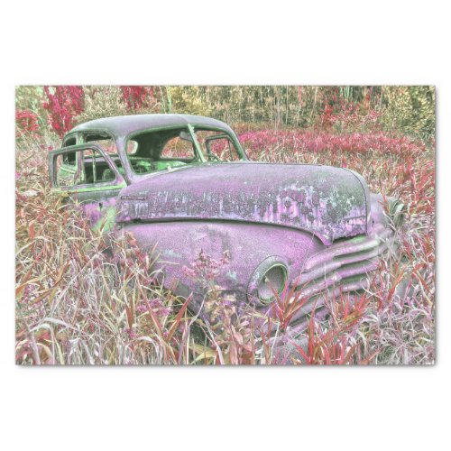 Vintage Retro Car Purple Distressed Rustic Old Art Tissue Paper