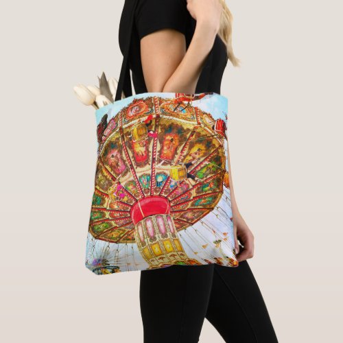 Vintage retro carnival swing ride colorful photo tote bag